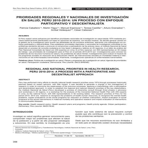 Prioridades de investigacion en el Perú