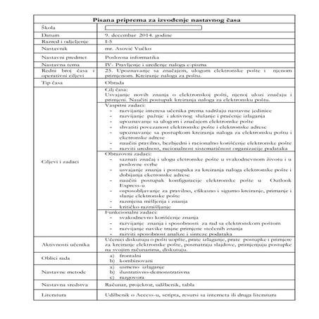 Poslovna informatika - priprema za čas | DOCX