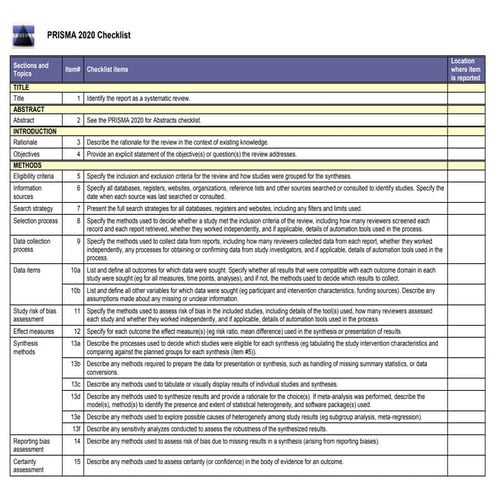 checklist prisma for systematic review and metanalysis | DOCX