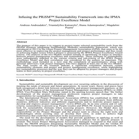 Infusing the PRiSM™ Sustainability Framework into the IPMA Project Excellence...