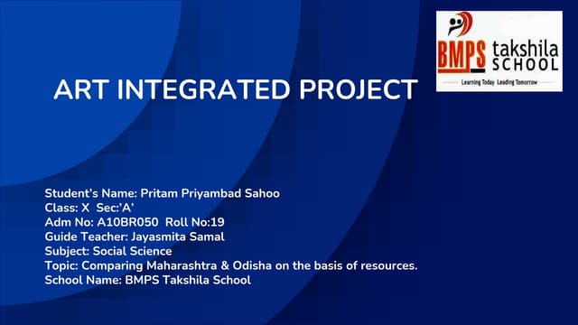 Resources Of Odisha And Maharashtra | Art Integrated Project | Social Science...