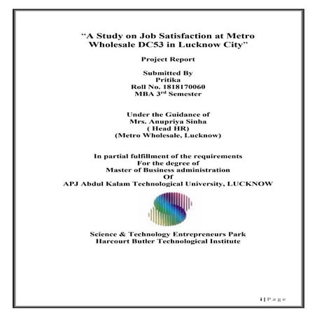 Pritika metro summer internship report a study on job satisfaction at metro w...
