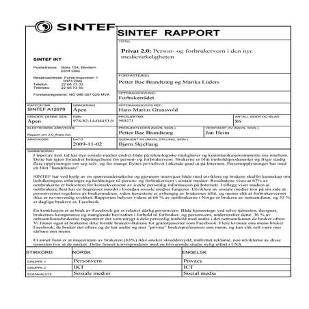 Priv 2.0: Rapport om sosiale medier og personvern