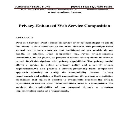 Privacy enhanced web service composition