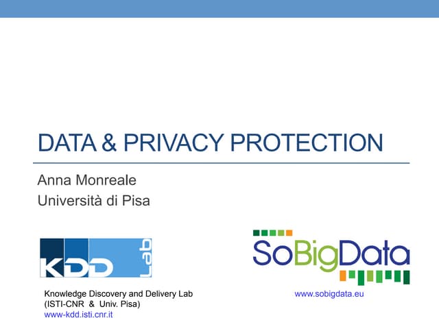 DATA & PRIVACY PROTECTION Anna Monreale Università di Pisa