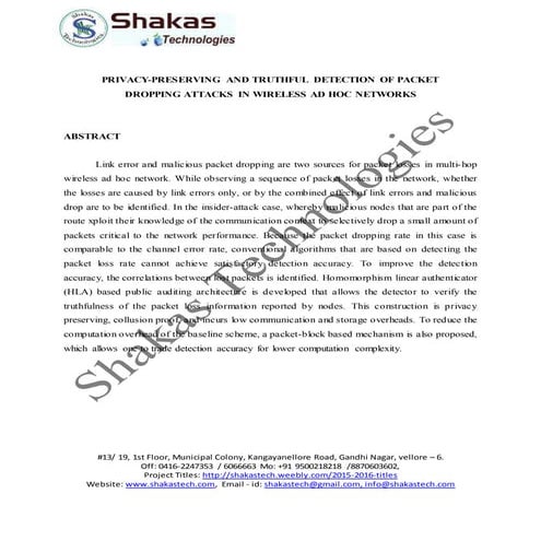 Privacy preserving and truthful detection of packet