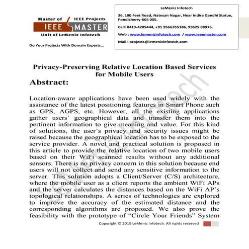 Privacy preserving relative location based services for mobile users