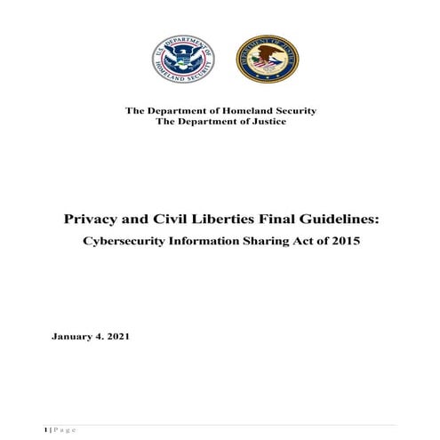 Privacy and Civil Liberties Guidelines- Cybersecurity Information Sharing Act...