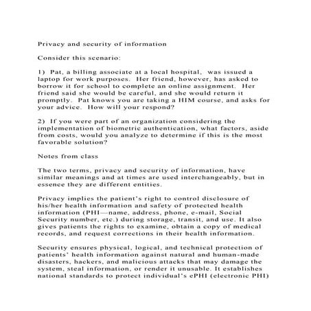 Privacy and security of information Consider this scenario.docx