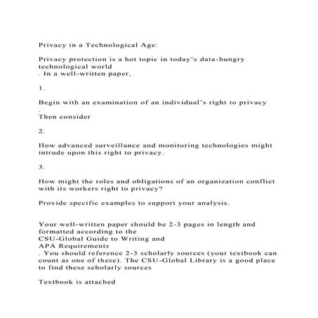 Privacy in a Technological AgePrivacy protection is a hot top.docx