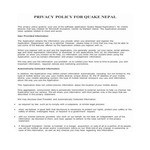 Privacy Policy for Quake Nepal