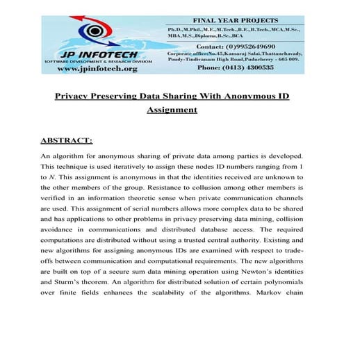 Privacy preserving data sharing with anonymous id assignment