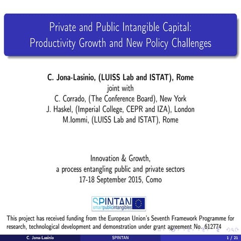 Private and Public Intangible Capital Productivity Growth and New Policy Chal...
