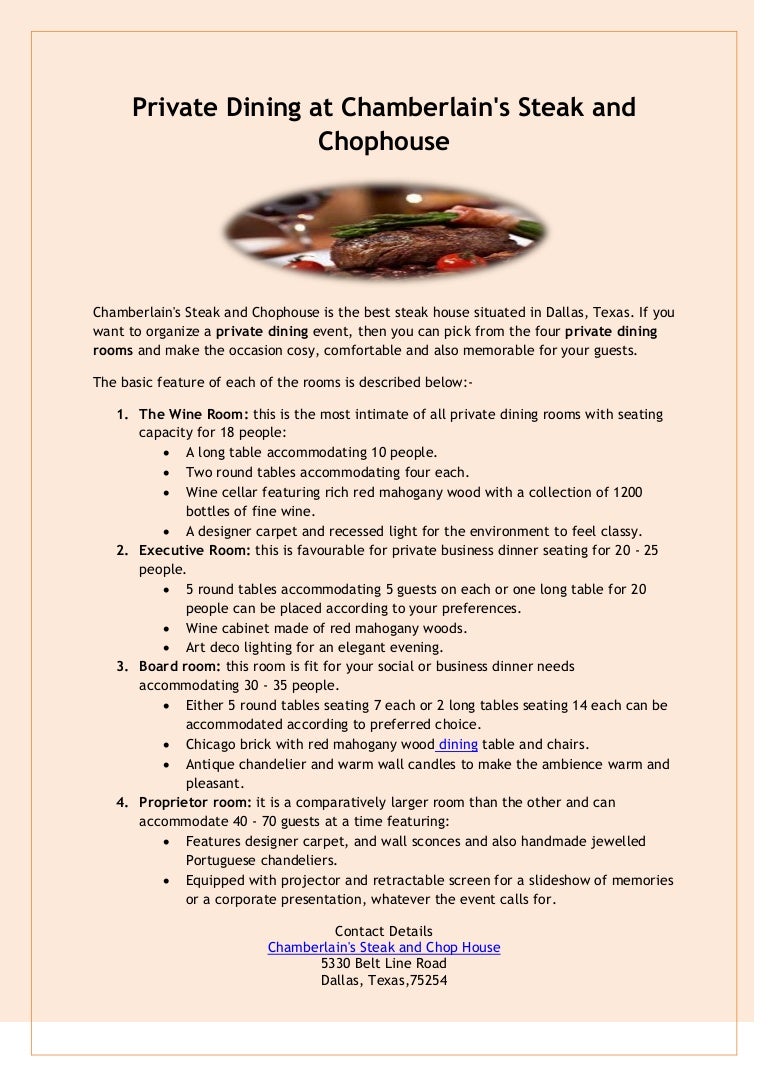 Private Dining At Chamberlain