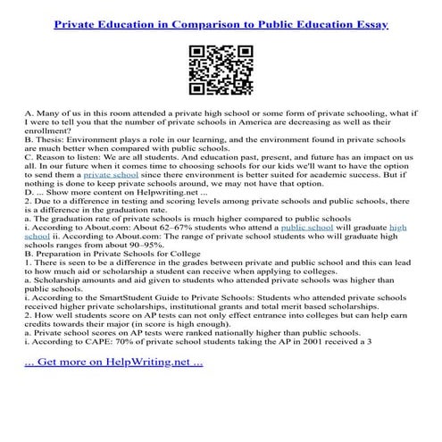 Private Education In Comparison To Public Education Essay