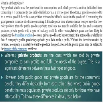 Private Goods of Public economics thoery of Private goods