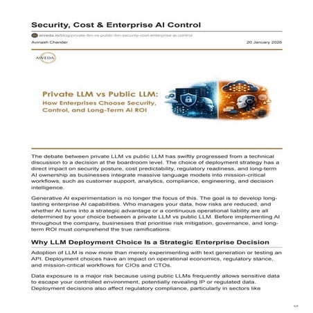 Private LLM vs Public LLM: How Enterprises Choose Security, Control ...