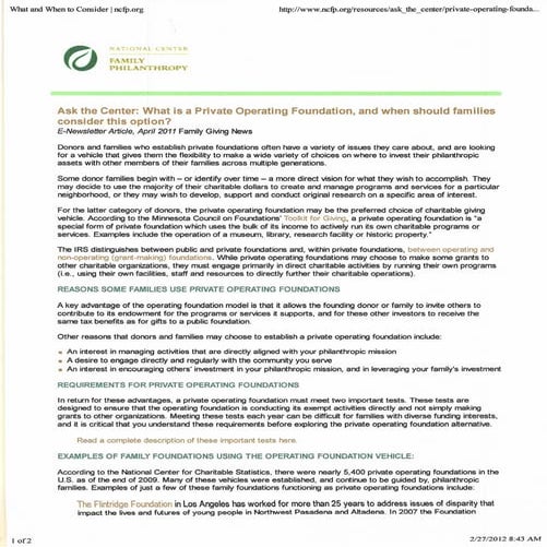 Private operating foundations