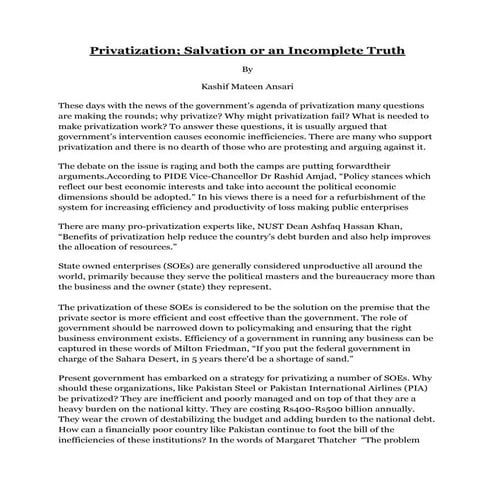 Privatization; salvation or an incomplete truth