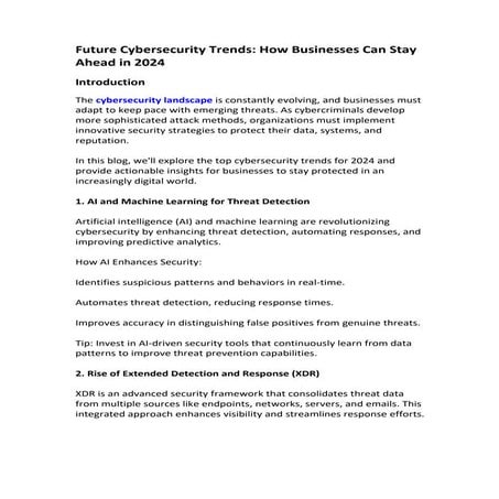 Cybersecurity Threats in 2024- Emerging Risks and Protective Measures | PDF