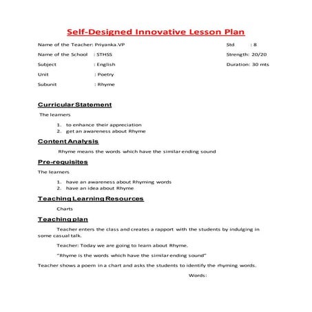 Self Designed Innovative Lesson Plan | DOCX