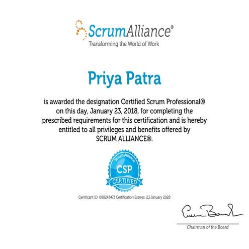 Certified Scrum Master Certificate | PDF