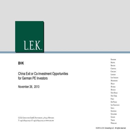 China Exit or Co-Investment Opportunities for German PE Investors