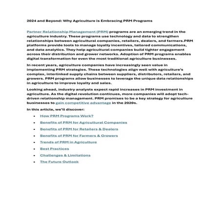 Powerful Reasons PRM Programs are Transforming Agriculture in 2024 and ...
