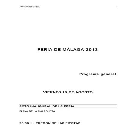 Programa de la Feria de Málaga 2013