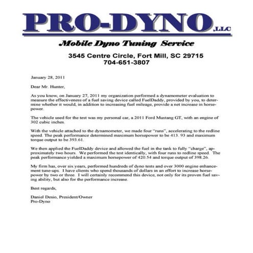 Pro dyno horsepower letter- ford mustang