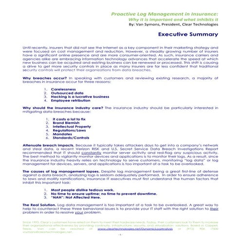 Proactive Log Management in Insurance by Van Symons