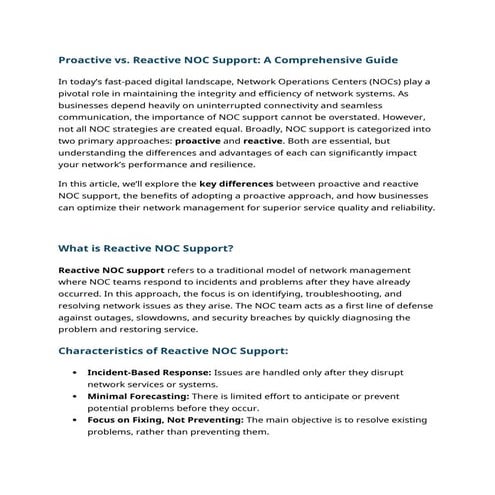 Proactive vs. Reactive NOC Support: A Comprehensive Guide