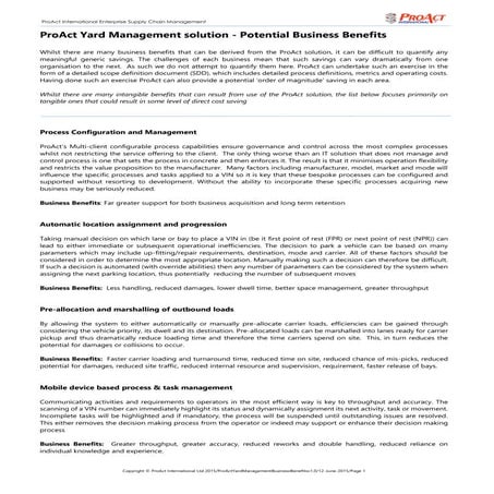 ProAct Yard Management Solution - Potential Business Benefits