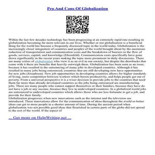 Pro And Cons Of Globalization