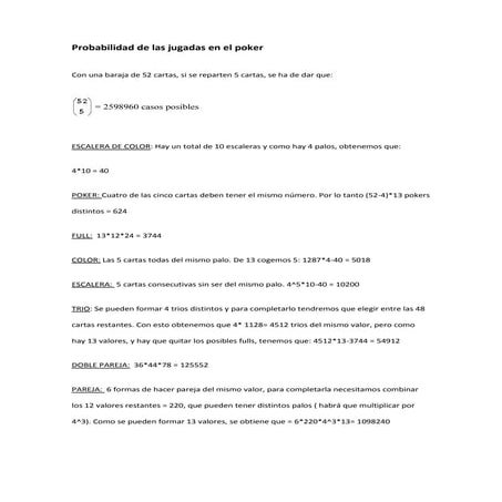 Probabilidaddelasjugadasenelpoker 130314145706-phpapp01