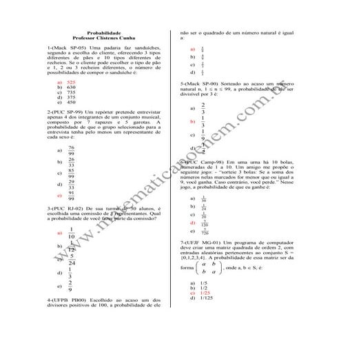 Probabilidade Exercícios 
