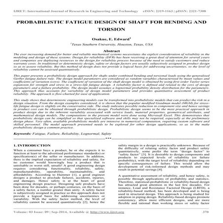 Probabilistic fatigue design of shaft for bending and torsion