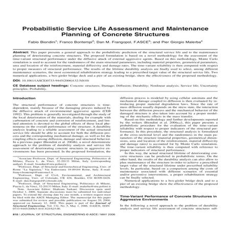 Probabilistic Service Life Assessment and Maintenance Planning of Concrete St...