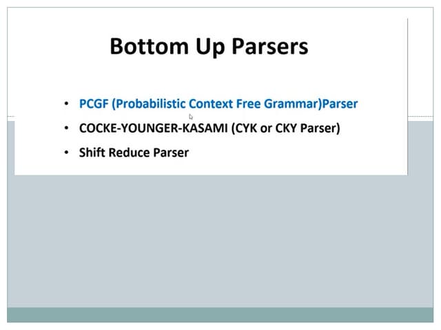 Probabilistic parsing, Parsing In NLP ,Context Free grammer