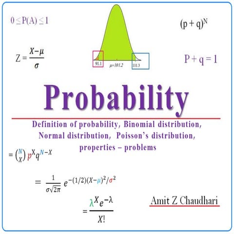 Probability ,Binomial distribution, Normal distribution, Poisson’s distributi...