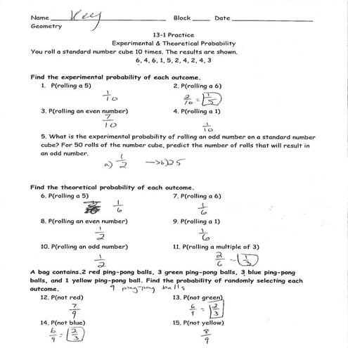 Probability practice pages answers | PDF