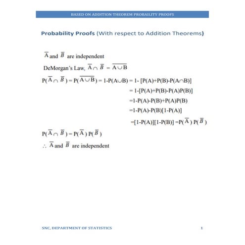 Comprehensive Probability Proofs Based on Addition Theorems in ...