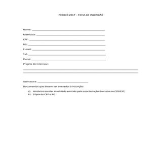 Probex 2017 - Ficha de Inscrição