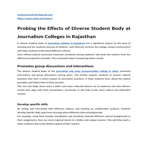 Probing the Effects of Diverse Student Body at Journalism Colleges in Rajasth...