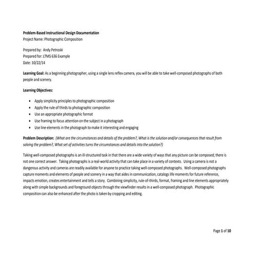 Pebble-in-the-Pond Problem-Based Photographic Composition Model