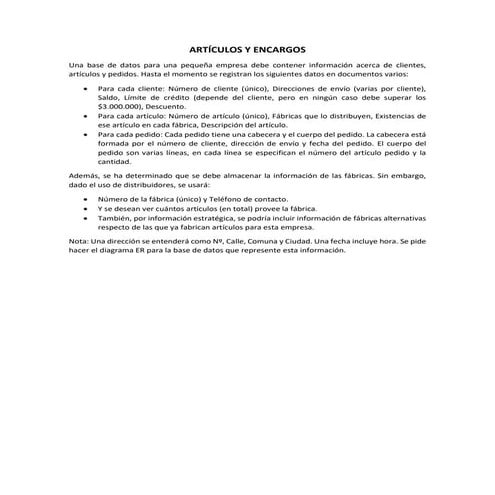 Problema 1 articulos y encargos