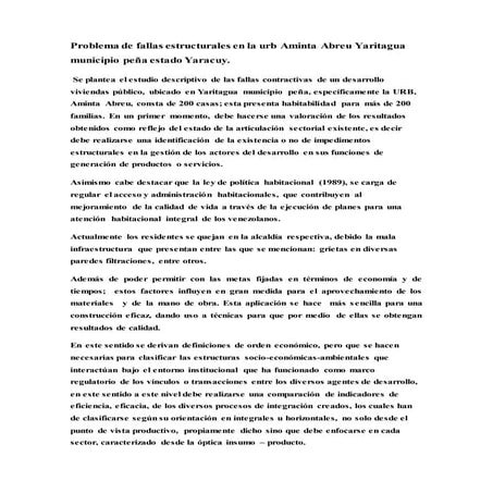 Problema de fallas estructurales en la urb aminta abreu yaritagua municipio peña estado yaracuy