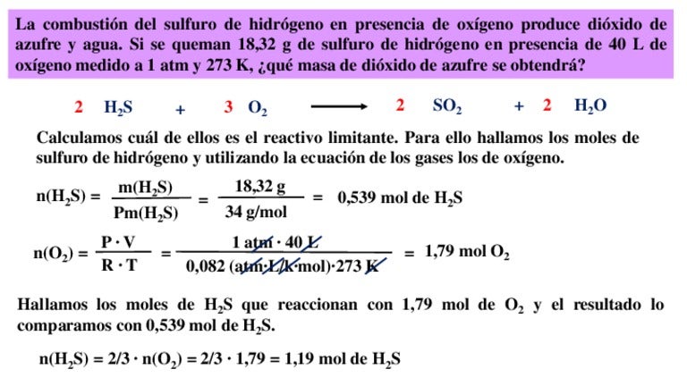 Problema De Reactivo Limitante Combusti n H2 S