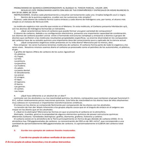 Problemario de quimica correspondiente al bloque iv