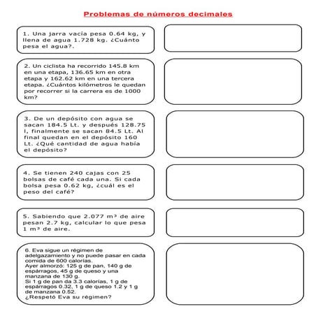 Problemas  decimales 5º